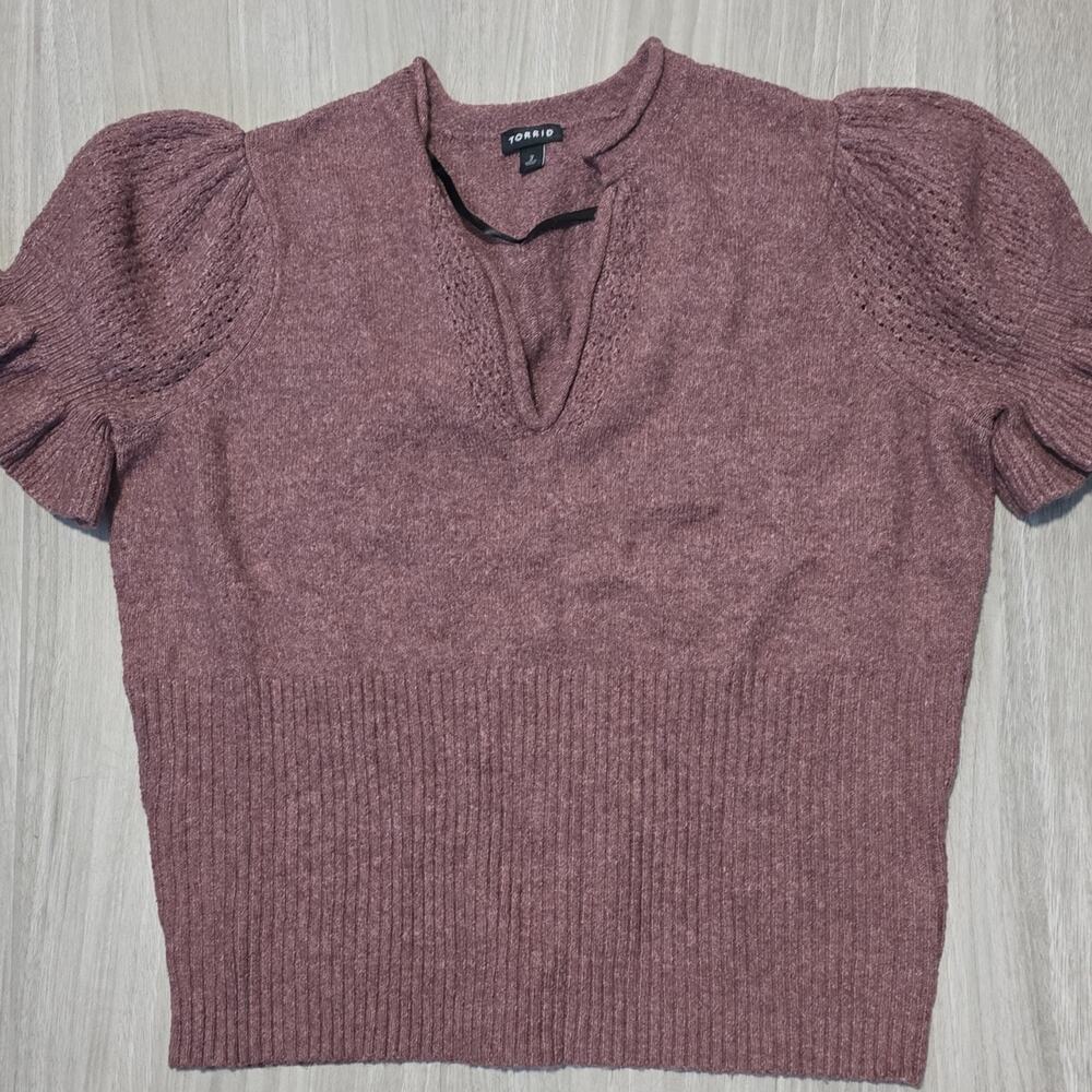 Torrid Mauve Knit Puff Sleeve V-Neck Pullover Sweater Plus Size 2